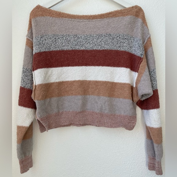 Free People Women's Candyland Striped Ivory Cropped Pullover Sweater Size Small - Picture 3 of 8